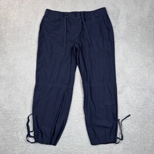 Lauren Ralph Lauren Navy‎ Blue Cotton Cargo Cropped Pants Tie Cuff Womens 14